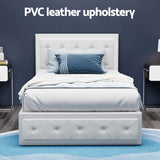 Artiss TIYO white king single gas lift bed frame styled in bedroom — Allure Home Collections