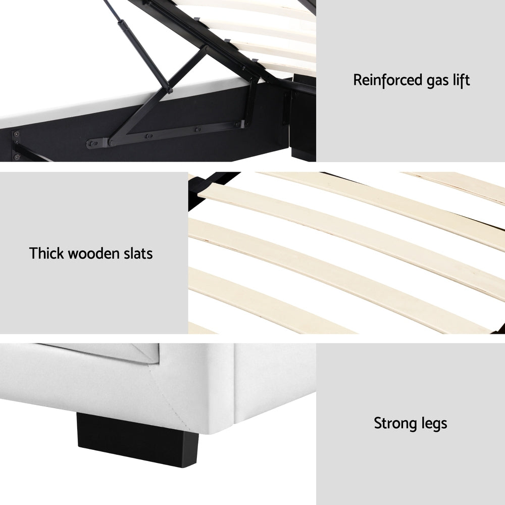 Artiss TIYO king single white gas lift bed frame side profile — Allure Home Collections