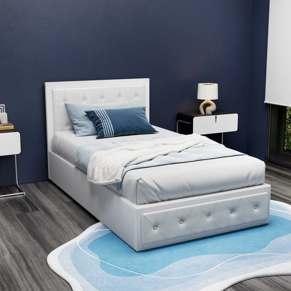 Artiss TIYO white gas lift king single bed frame from foot end — Allure Home Collections