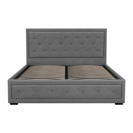 Artiss TIYO gas lift bed frame open showing hidden storage — Allure Home Collections