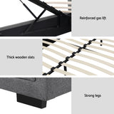 Artiss TIYO grey gas lift bed frame side profile — Allure Home Collections