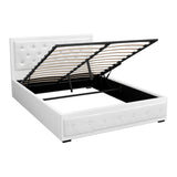 Artiss TIYO queen gas lift bed frame in white PVC leather — full front view — Allure Home Collections