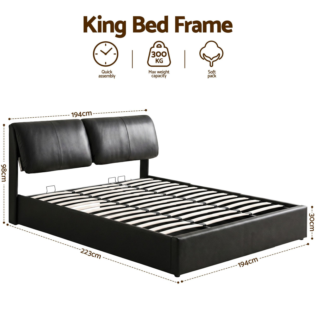 Oslo King Gas Lift Bed, Black, view 7