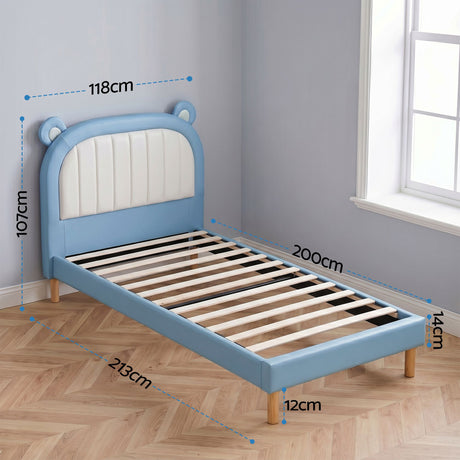 Bracken Kids Bed, Bear Headboard, Blue, view 2