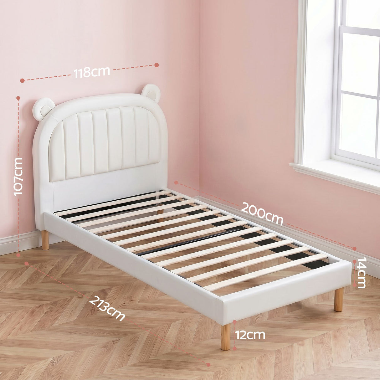 Bracken Kids Bed, Bear Headboard, Beige, view 2