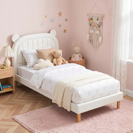 Bracken Kids Bed, Bear Headboard, Beige, view 9