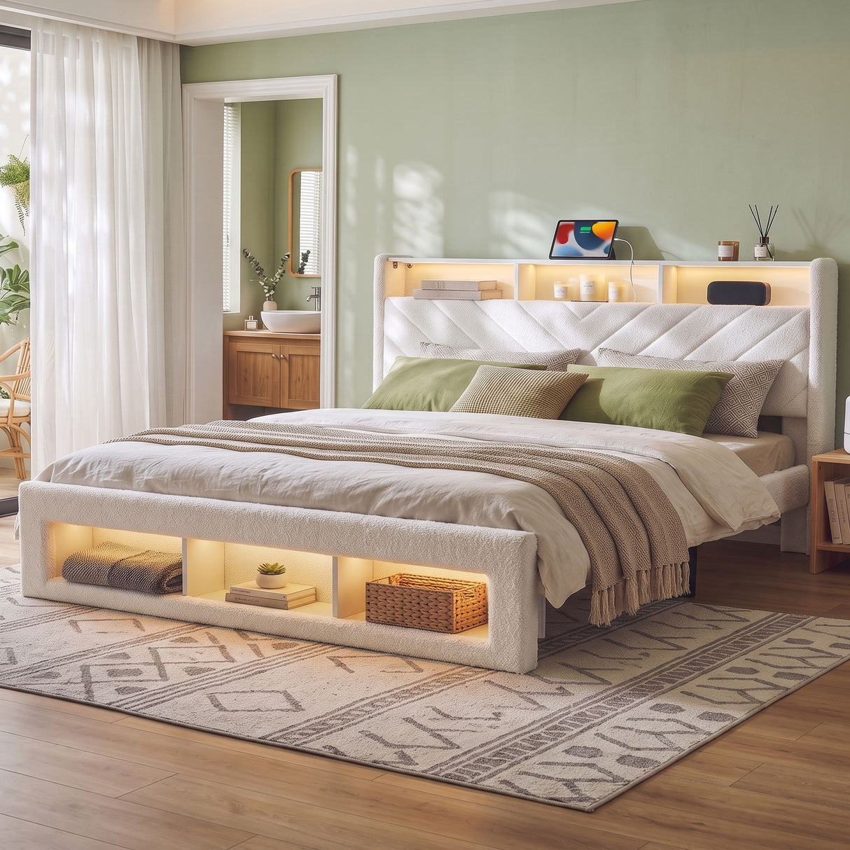 Lucca white King bed frame in a modern bedroom