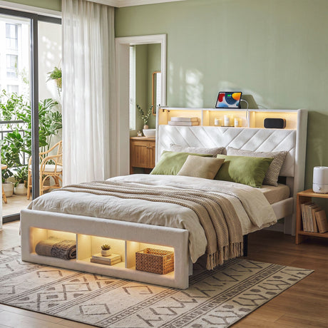 Lucca white Queen bed frame in a modern bedroom