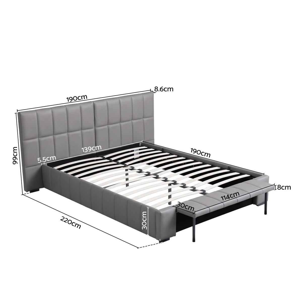 Ravenna Double Gas Lift Bed Frame, Grey