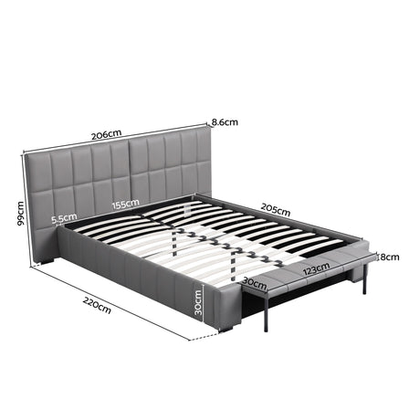 Ravenna Queen Gas Lift Bed Frame, Grey