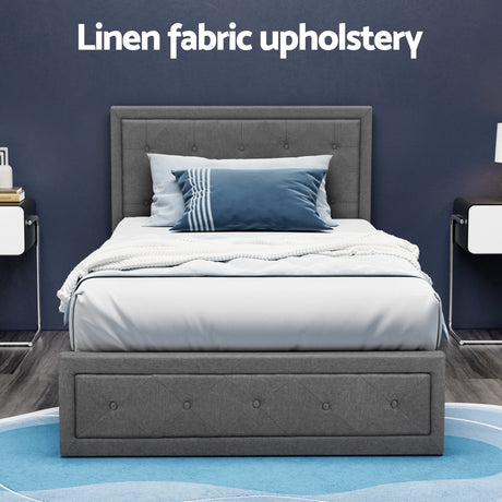 Artiss TIYO king single grey gas lift bed frame side profile — Allure Home Collections