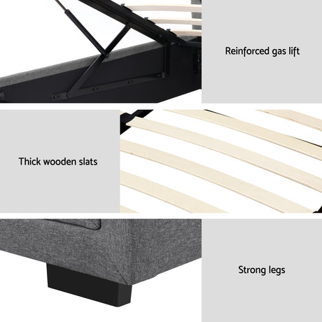 Artiss TIYO grey gas lift king single bed frame from foot end — Allure Home Collections