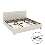 Artiss VILA king beige bed frame from foot end showing gas lift — Allure Home Collections