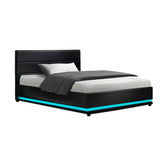 Artiss LUMI king single black LED gas lift bed frame showing 215 x 114 x 98cm — Allure Home Collections
