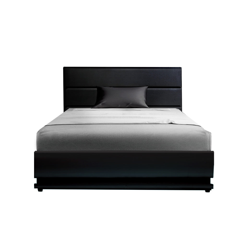 Artiss LUMI king single gas lift black bed frame open showing hidden storage — Allure Home Collections