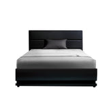 Artiss LUMI king single gas lift black bed frame open showing hidden storage — Allure Home Collections