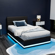 Artiss LUMI king single gas lift LED bed frame in black PVC leather — full view — Allure Home Collections