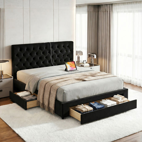 Vicenza black King bed frame in a modern bedroom