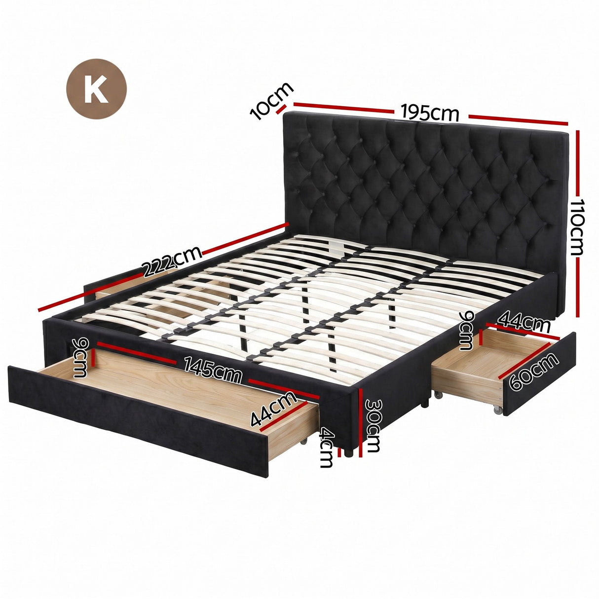 Vicenza King Storage Bed Frame, Black