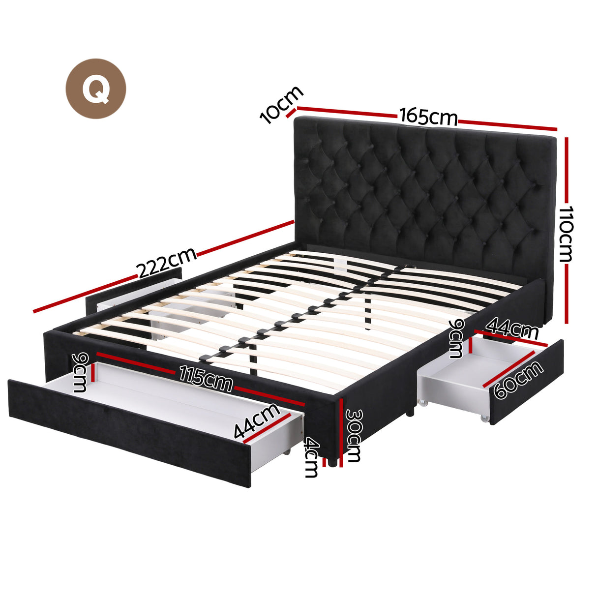 Vicenza Queen Storage Bed Frame, Black