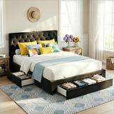 Vicenza black Queen bed frame in a modern bedroom