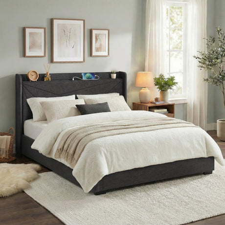 Padua charcoal grey King bed frame in a modern bedroom
