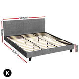 Artiss NEO bed frame headboard close-up showing grey faux linen upholstery — Allure Home Collections