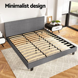Artiss NEO king bed frame in grey faux linen — full front view — Allure Home Collections