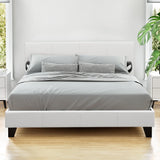 Artiss NEO queen bed frame in white PVC leather — full front view — Allure Home Collections