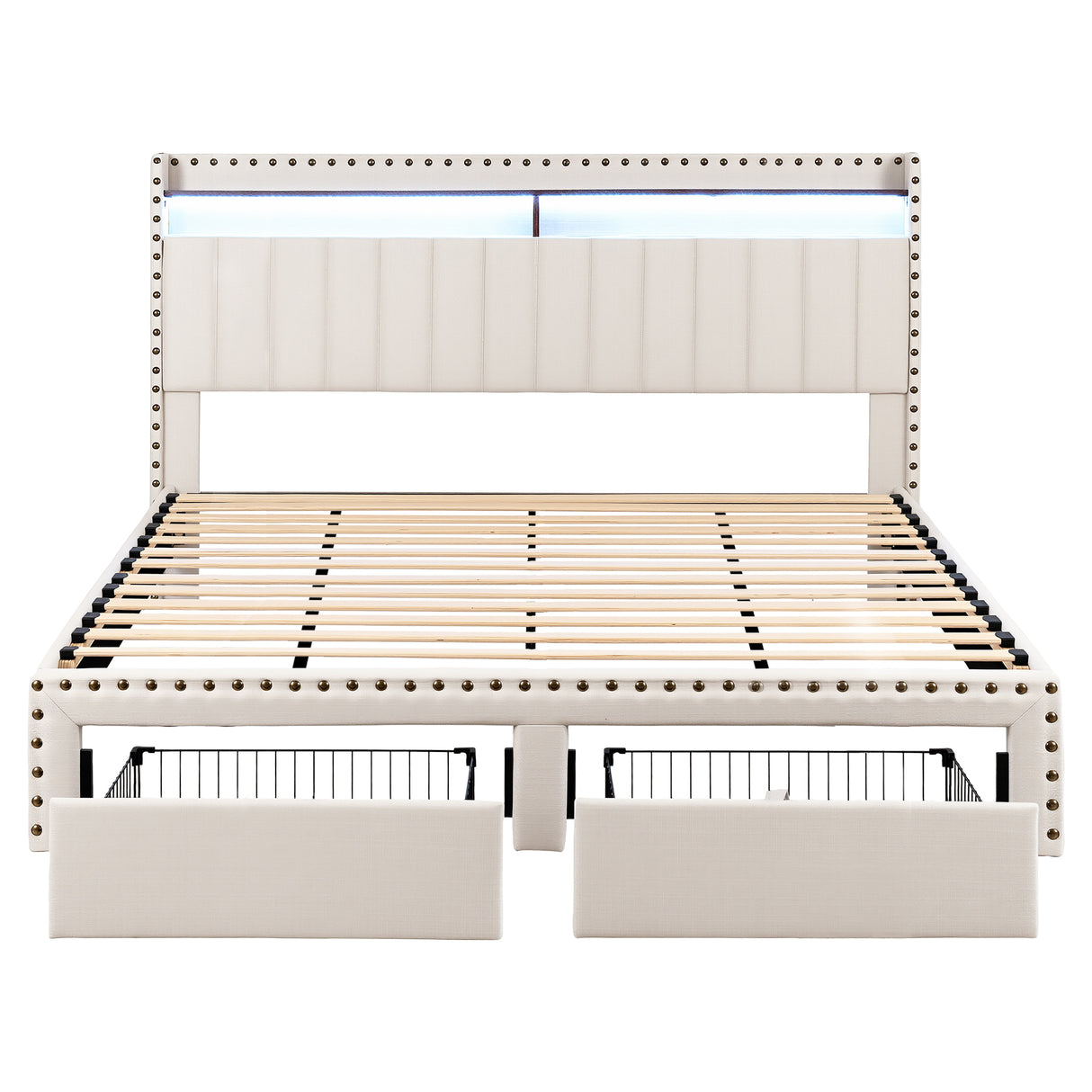 Treviso King Storage Bed Frame, Beige