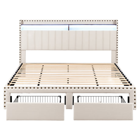 Treviso King Storage Bed Frame, Beige