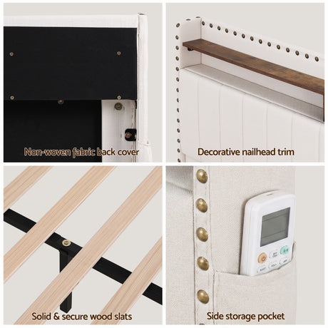 Treviso King Storage Bed Frame, Beige