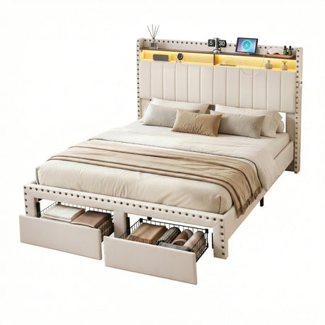 Treviso King Storage Bed Frame, Beige