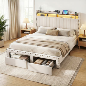 Savoy Queen Upholstered Storage Bed, Linen