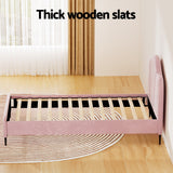 Artiss OLAN pink velvet king single bed frame styled in bedroom — Allure Home Collections