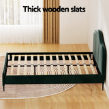 Artiss OLAN queen dark green velvet bed frame from foot end — Allure Home Collections