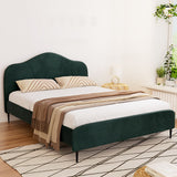 Artiss OLAN queen bed frame in dark green velvet — full front view — Allure Home Collections