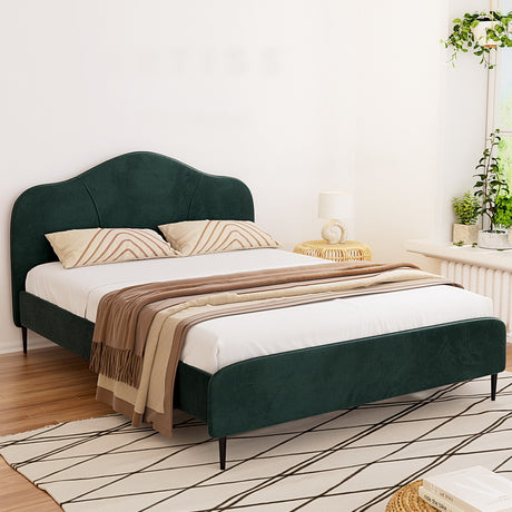 Artiss OLAN queen bed frame in dark green velvet — full front view — Allure Home Collections