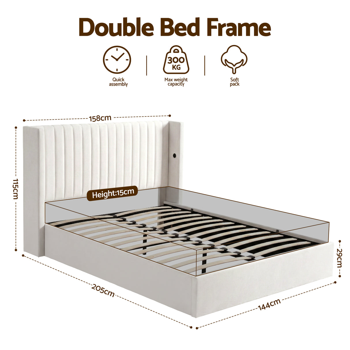 Bergamo Gas Lift Bed Frame
