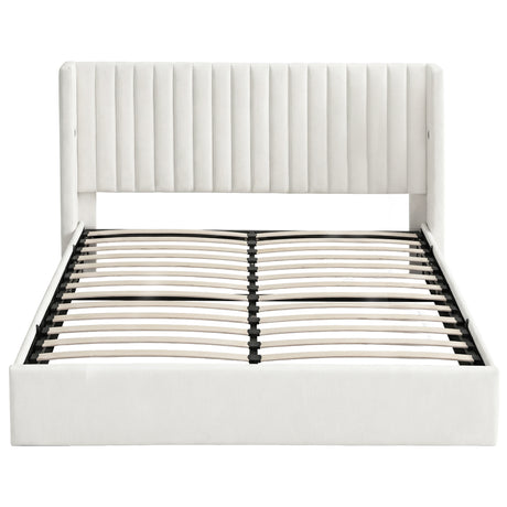Sienna King Gas Lift Bed, White Velvet, view 3