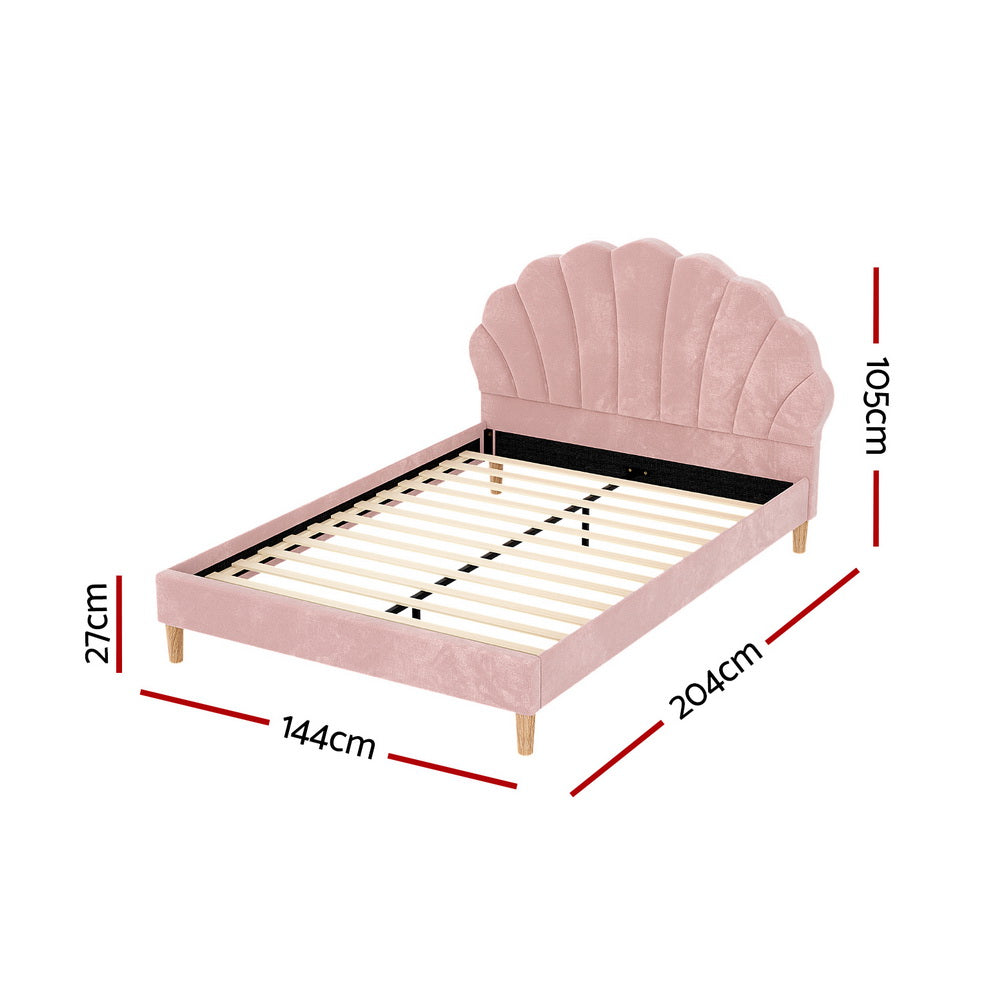 Artiss ROSY double pink velvet scallop headboard close-up — Allure Home Collections
