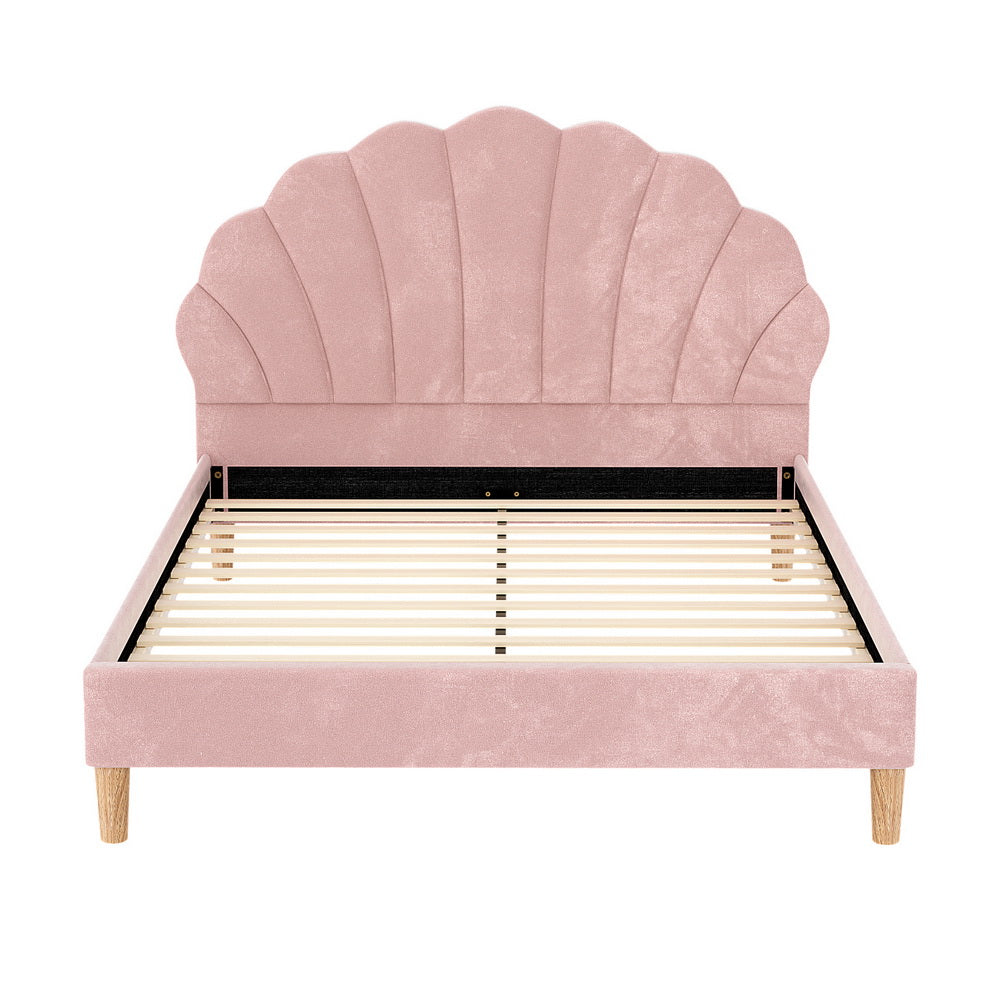 Artiss ROSY double pink velvet bed frame side profile — Allure Home Collections