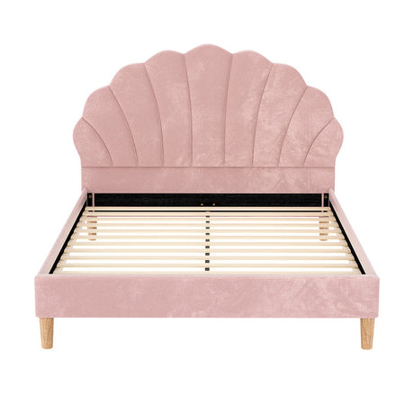 Artiss ROSY double pink velvet bed frame side profile — Allure Home Collections