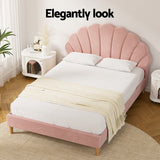 Artiss ROSY pink velvet scallop double bed frame styled in bedroom — Allure Home Collections