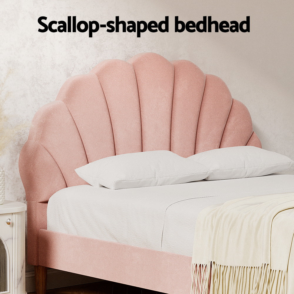 Artiss ROSY double pink velvet bed frame from foot end — Allure Home Collections