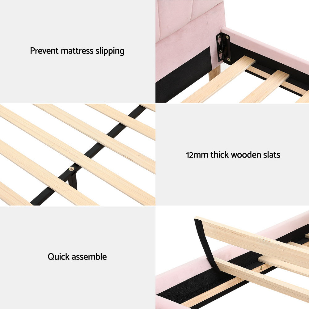 Artiss ROSY bed frame showing plywood slat base and wooden legs — Allure Home Collections