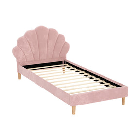 Randwick king single bed with a pink velvet scallop bedhead in a soft, stylish bedroom