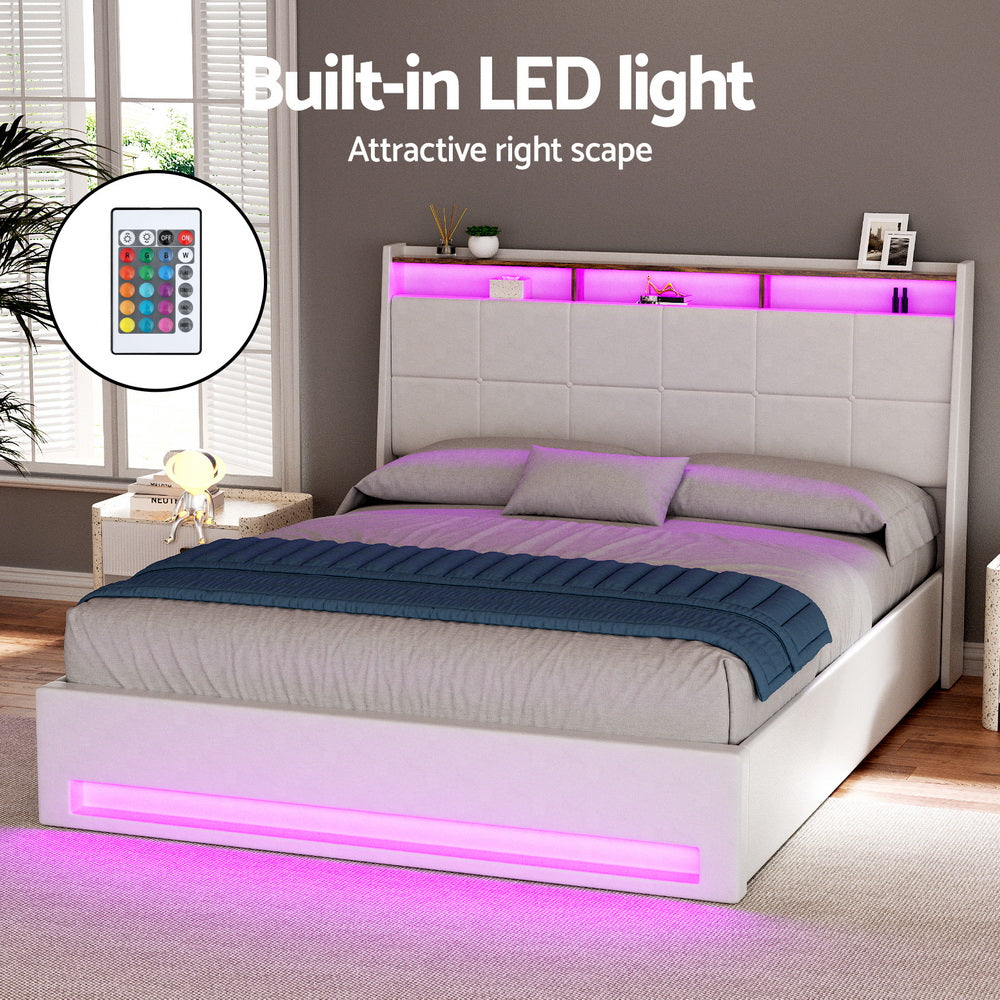 Artiss SUNSET bed frame side view showing gas lift mechanism — Allure Home Collections