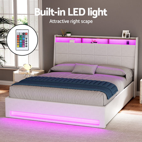 Artiss SUNSET bed frame side view showing gas lift mechanism — Allure Home Collections