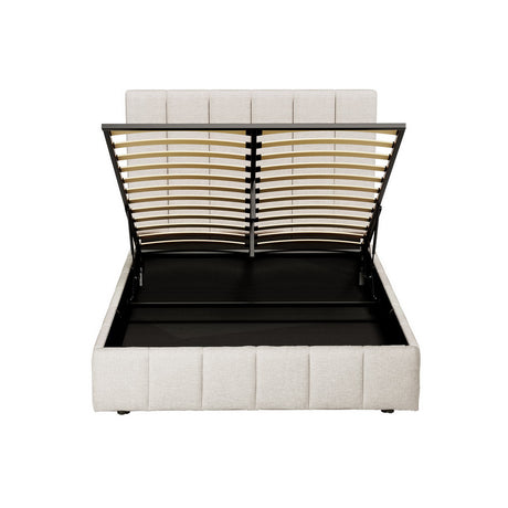 Artiss TETTE queen beige linen bed frame side profile — Allure Home Collections
